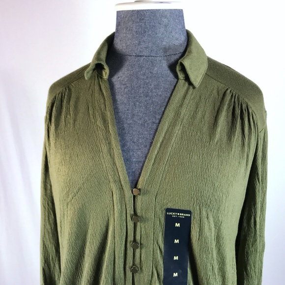 NEW Lucky Brand Green Button Front Blouse Size M - Picture 2 of 8